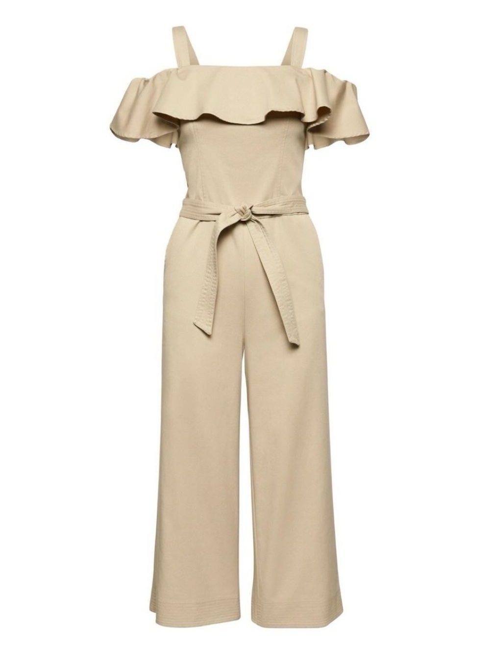 Banana Republic Beige Off Shoulder Ruffle Strap Wide Leg Jumpsuit Women's 18